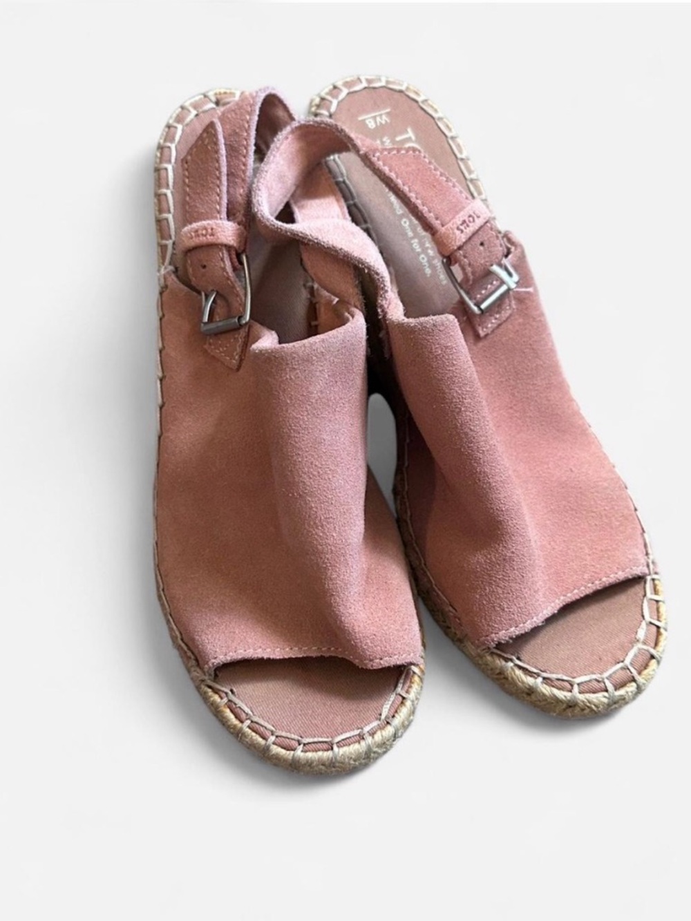 Toms Pink Suede Open-Toe Wedge Espadrilles